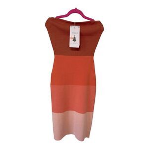 Zesica Color Block Strapless Knit Bodycon Dress - Orange,/Pink/Brown-Small